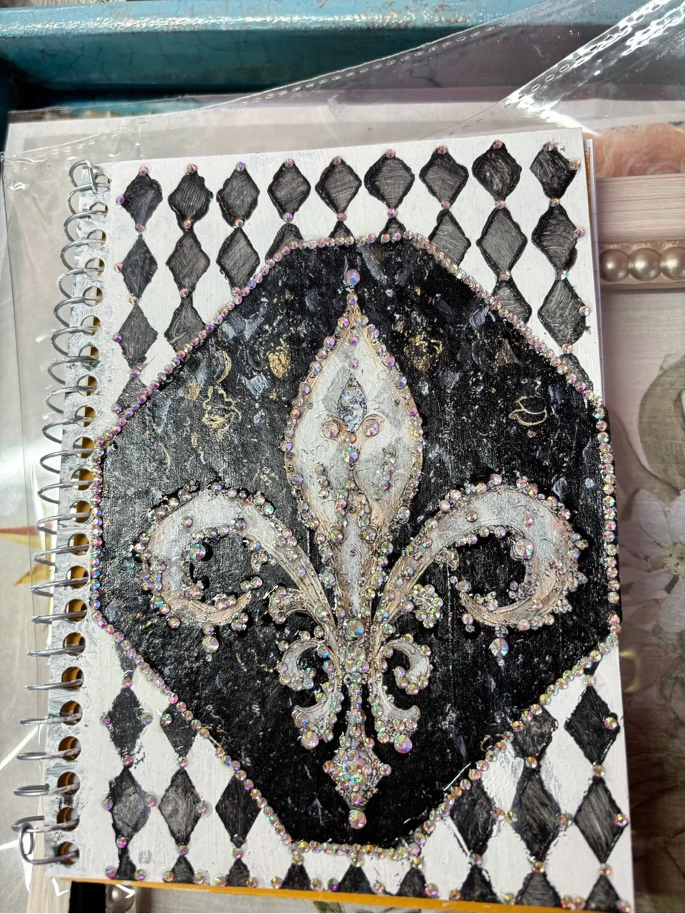 Decorative Black & White Fleur-de-Lis Spiral Notebook